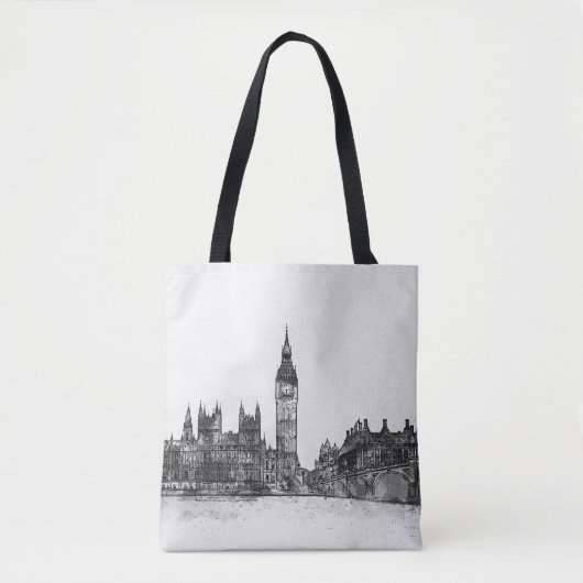 Sac fourre-tout noir et blanc à horizon de Londres (Devant)