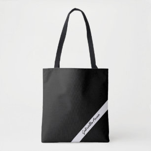 Sac fourre-tout noir et blanc avec nom en bande di