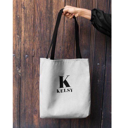 Sac fourre-tout noir et blanc monogramme et nom