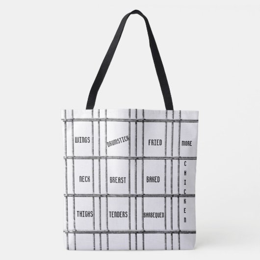 Sac fourre-tout noir et blanc Plus de poulet (Devant)