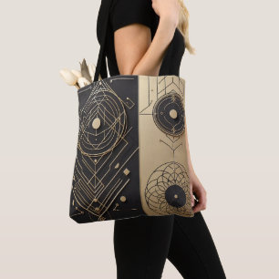 Sac fourre-tout noir et or à motif géométrique