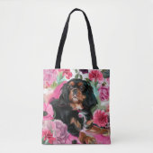 sac fourre-tout noir et tan Cavalier| floral rose (Devant)