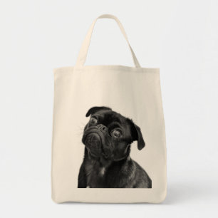 Sac fourre-tout noir mignon à achats de carlin