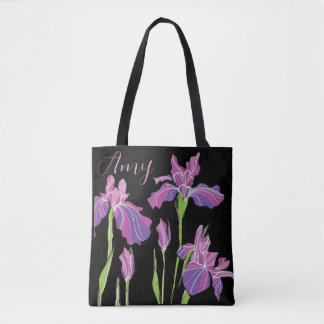Sac fourre-tout noir personnalisé - Iris rose viol