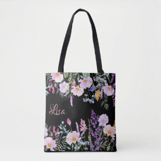 Sac fourre-tout noir personnalisé - mélange floral