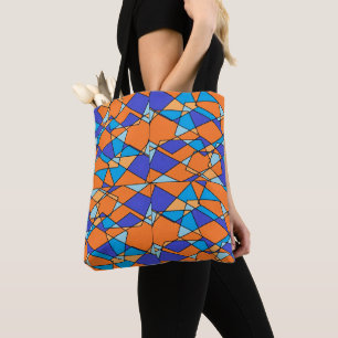 Sac fourre-tout ou besace orange et bleu Géométriq