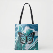 Sac fourre-tout papillon bleu et turquoise en marb (Devant)