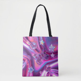 Sac fourre-tout papillon chromé Y2K   Rose hologra