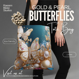 Sac fourre-tout papillons or et perle
