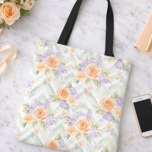 Sac fourre-tout Pastel Peach Lavender Floral Sage