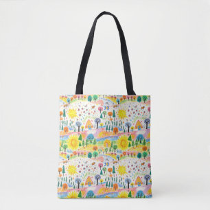 Sac fourre-tout paysager coloré tiré à la main - W