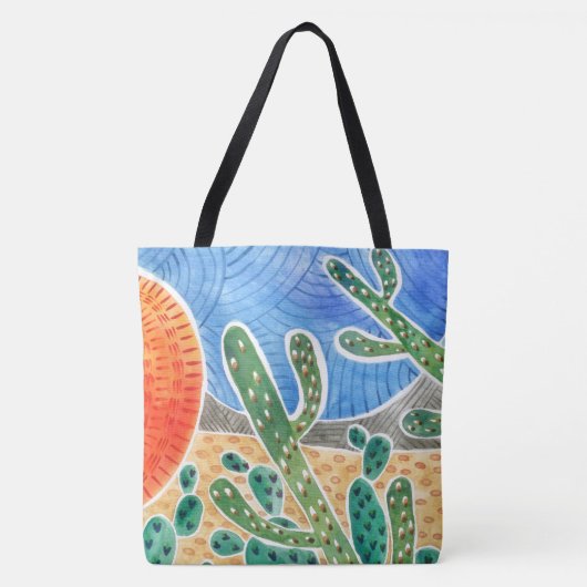 Sac fourre-tout paysager de Cactus aquarelle (Devant)