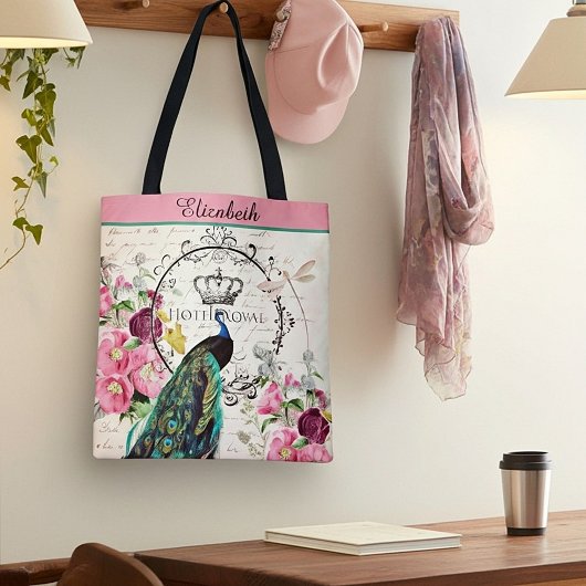 Sac fourre-tout Peacock personnalisé et fleurs pri