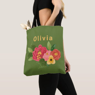 Sac fourre-tout personnalisé à fleurs illustrées v