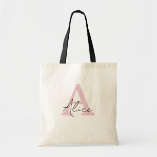 Sac fourre-tout personnalisé à monogramme rose mod