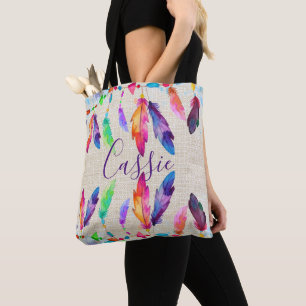 Sac fourre-tout personnalisé à plumes boho