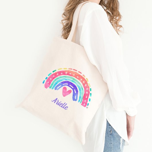 Sac fourre-tout personnalisé arc-en-ciel aquarelle
