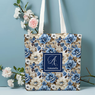 Sac fourre-tout personnalisé aux fleurs bleues mar