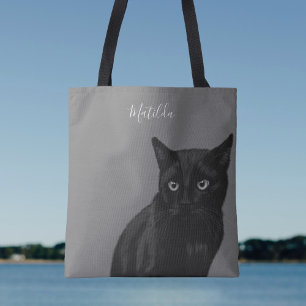 Sac fourre-tout personnalisé Black Cat Art Grey