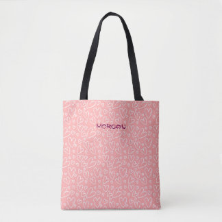 Sac fourre-tout personnalisé cœur rose – Nom perso