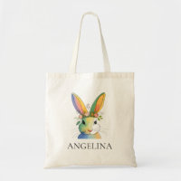 Sac fourre-tout personnalisé de Pâques lapin flora