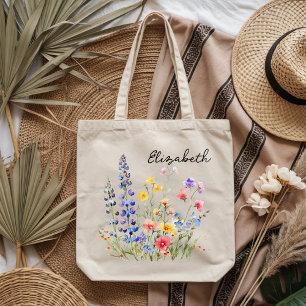 Sac fourre-tout personnalisé en aquarelle de fleur