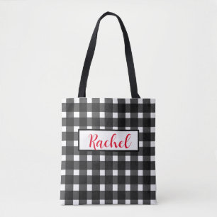 Sac fourre-tout personnalisé En vichy noir blanc