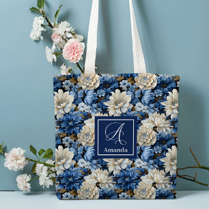 Sac fourre-tout personnalisé Fleurs ivoire bleu gl