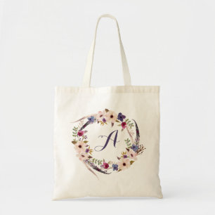 Sac fourre-tout personnalisé floral à monogramme