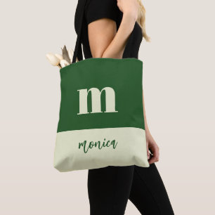 Sac fourre-tout personnalisé initial blanc et vert