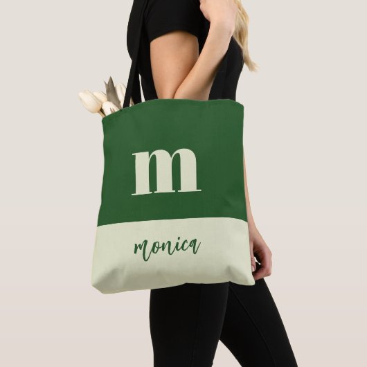 Sac fourre-tout personnalisé initial blanc et vert (De près)