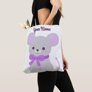 Sac fourre-tout personnalisé Souris Assise Violet