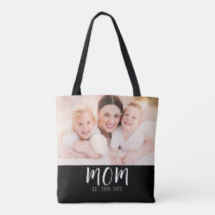 Sac fourre-tout photo noir avec écriture de maman