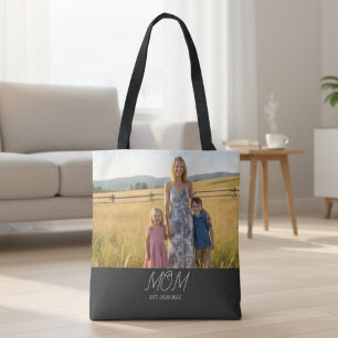 Sac fourre-tout photo noir avec écriture Maman éta