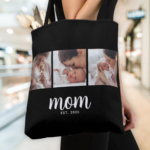 Sac fourre-tout photo noir avec texte Maman établi