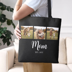 Sac fourre-tout photo noir avec texte « Mom Establ