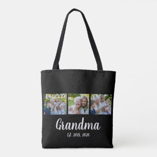 Sac fourre-tout photo noir écriture grand-mère éta