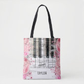 sac fourre-tout piano notes de musique fleurs rose (Devant)