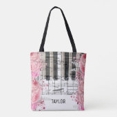 sac fourre-tout piano notes de musique fleurs rose (Dos)