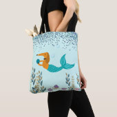 Sac fourre-tout queue de sirène turquoise teckel (De près)