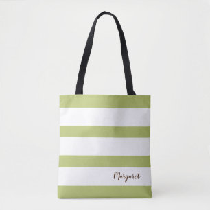 Sac fourre-tout rayé blanc et vert personnalisé