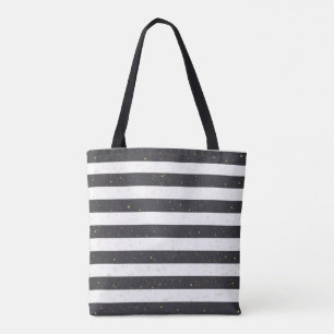 Sac fourre-tout rayé noir et blanc avec accents or