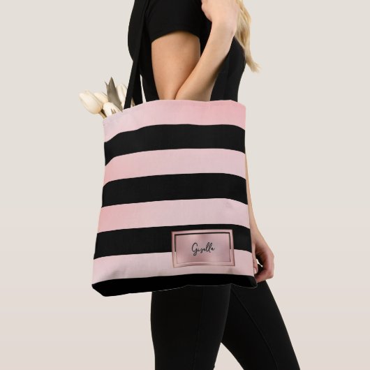 Sac fourre-tout rayé or rose chic (De près)