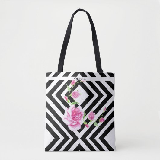 Sac fourre-tout rayé stylé | Rose rose (Devant)