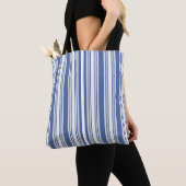 Sac fourre-tout, rayure bleue et blanche verticale (De près)