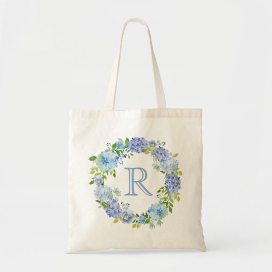 Sac fourre-tout romantique bleu floral Monogramme (Devant)