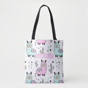 Sac fourre-tout rose et bleu mignon à lama