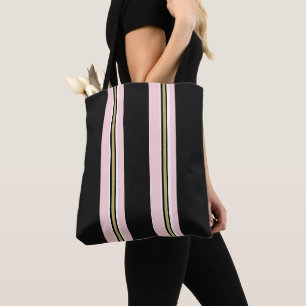 Sac fourre-tout, rose et or blanc rayure noire ver