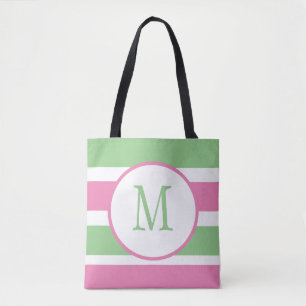 Sac fourre-tout rose et vert monogramme