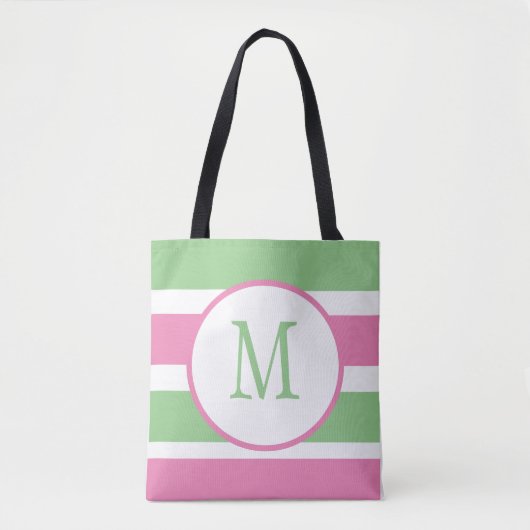 Sac fourre-tout rose et vert monogramme (Devant)